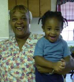 mother with daughter at work